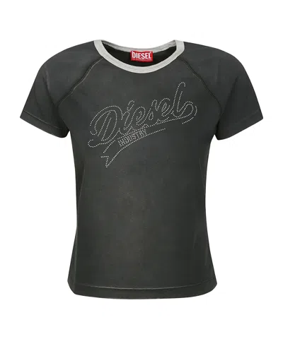 Diesel Rhinestone-embellished Cotton-blend T-shirt In Black