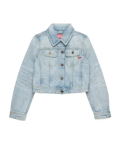 Diesel Kids' Rhinestone-embellished Denim Jacket In Green