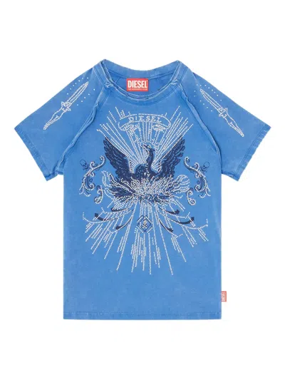 Diesel Rhinestone-embellished Raglan-sleeve T-shirt In Blue