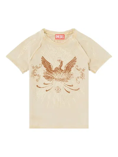 Diesel Rhinestone-embellished Raglan-sleeve T-shirt In Neutral