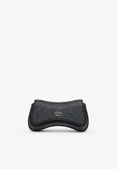 Diesel Rhinestone Flap Bag In Black