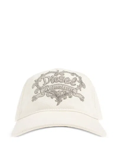 Diesel Rhinestone-embellished Baseball Cap In White