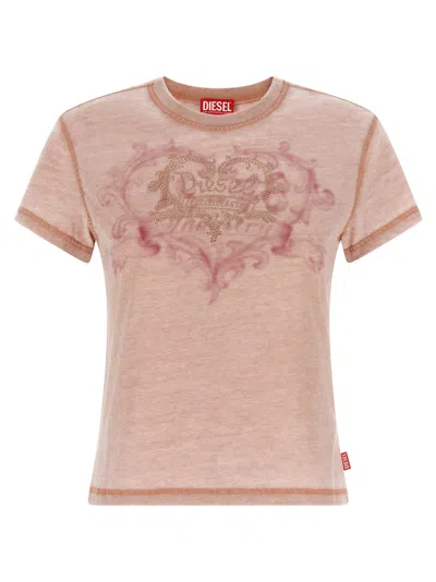 Diesel Rhinestone-embellished Burnout Jersey T-shirt In Pink