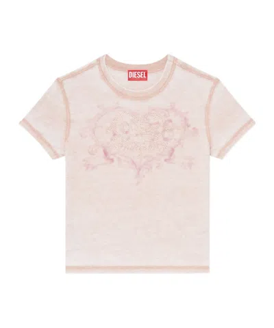 Diesel Rhinestone-embellished Burnout-effect T-shirt In Pink