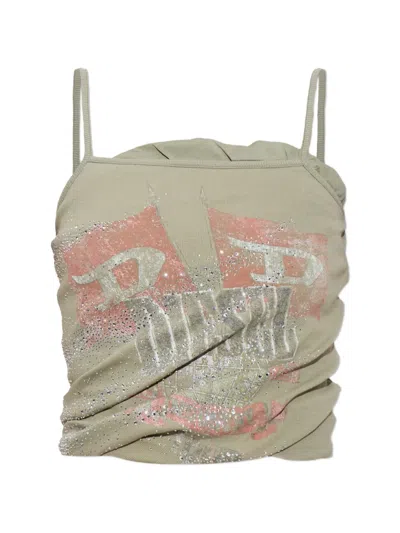 Diesel Rhinestone-embellished Graphic-print Top In Gray