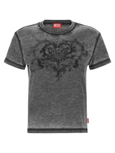 Diesel Rhinestone-embellished Logo Print T-shirt In Gray
