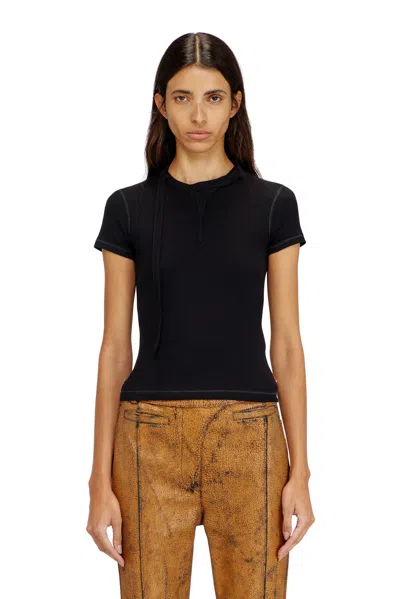 Diesel Rib-jersey Top With Biker Neck Strap In Black