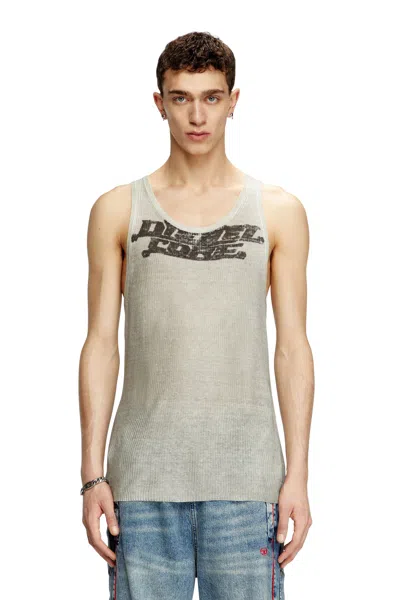 Diesel Rib-knit Linen Tank Top With Dirty Effect In Tobedefined