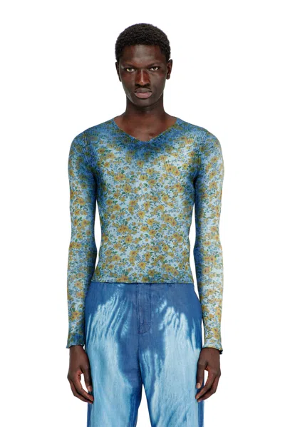 Diesel Rib-knit Top With Floral X-ray Effect In Blue