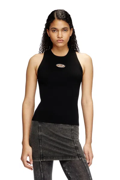 Diesel Rib-knit Top With Small Logo Plaque In Black