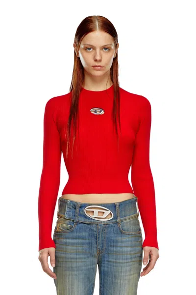 Diesel Rib-knit Viscose-blend Top With Oval D In Red