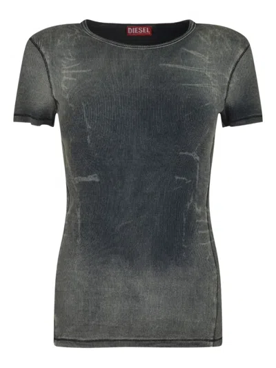 Diesel Ribbed Acid-wash Top In Gray