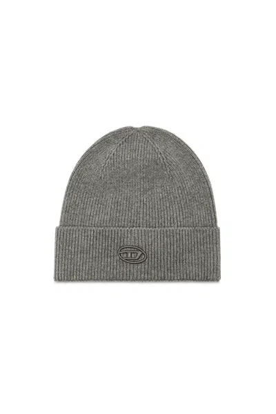 Diesel Ribbed-knit Embroidered-logo Beanie Hat In Gray