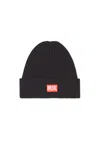 Diesel Ribbed Beanie With Logo Patch In Nero