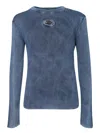 Diesel 'darin' Blue Crewneck T-shirt With Oval D Logo Cut-out On The Front In Blue