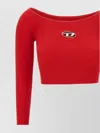 Diesel Ribbed Boatneck Crop Top In Red