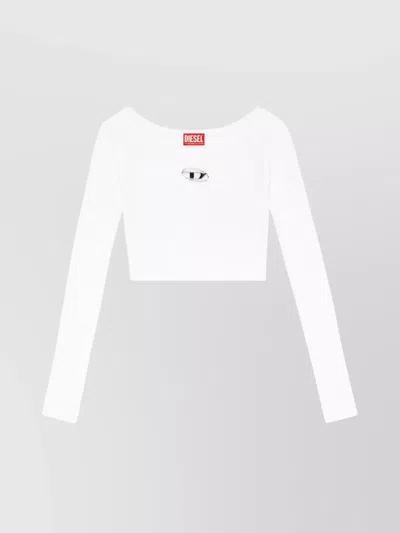Diesel Ribbed Boatneck Longsleeve Slim Crop Top In White
