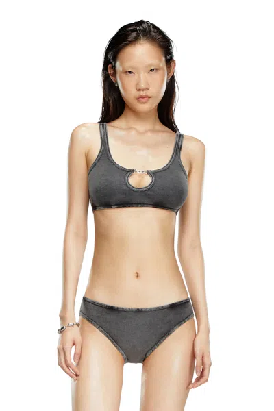Diesel Ribbed Bralette With Oval D Plaque In Black