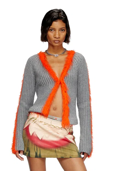 Diesel Ribbed Cardigan With Fuzzy Trims In Multicolor