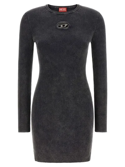 Diesel Ribbed Cotton Mini Dress In Black