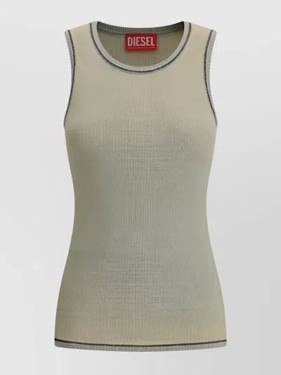 Diesel Ribbed Cotton Sleeveless Top In Beige