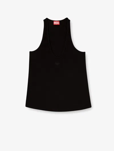Diesel Ribbed Cotton Tank Top In Black