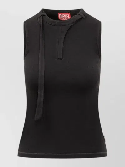 Diesel Ribbed Cotton Tank Top Tie Detail In Black
