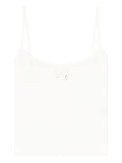 Diesel Ribbed Cotton With Metallic Logo Tank Top In White