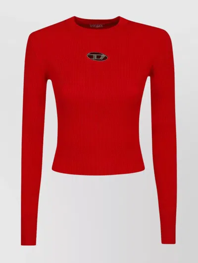Diesel Ribbed Crew Neck Long Sleeve Top In Multi