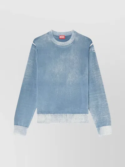 Diesel Ribbed Crewneck Sweater Washed Effect In Blue