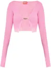 Diesel Ribbed Cropped Sweater With Iconic Closure Detail In Pink