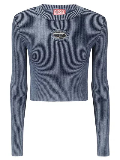 Diesel Ribbed Cropped T-shirt In Blue