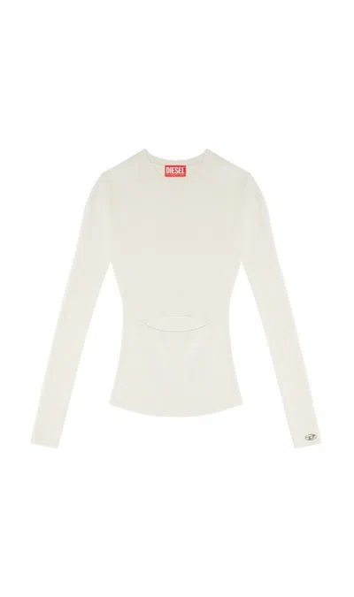 Diesel Ribbed Cut-out Detail Sweater With Wool Blend And Silhouette In White