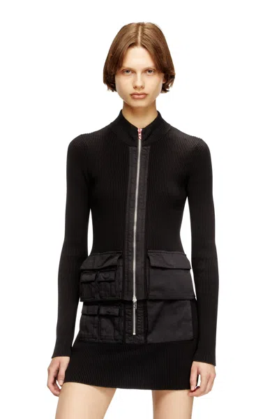 Diesel Ribbed Dress With Cargo Pockets In Black