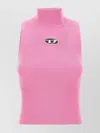 Diesel Ribbed High Collar Sleeveless Slim Fit Top In Pink