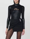 Diesel Ribbed High Neck Fitted Top With Cut-out In Black