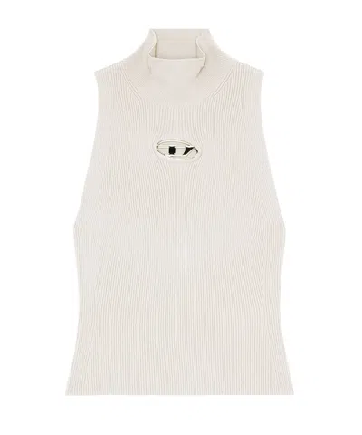 Diesel Ribbed-knit High-neck Top In White