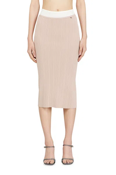 Diesel Ribbed Knit Skirt With Contrast Waistband In Pink