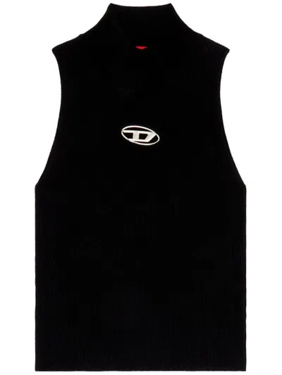 DIESEL RIBBED-KNIT SLEEVELESS TOP WITH TURTLE NECK
