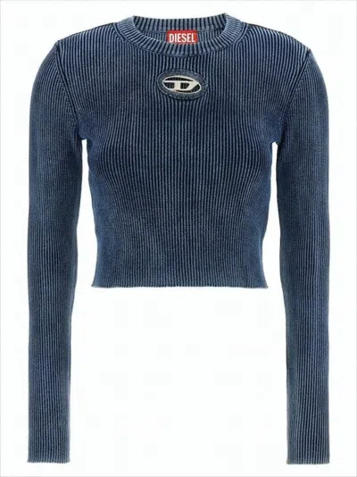 Diesel Ribbed Knit Sweater With Oval Cut-out Detail In Blue