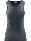 Diesel Grey Ribbed Top With Faded Effect And Round Neck In Blue