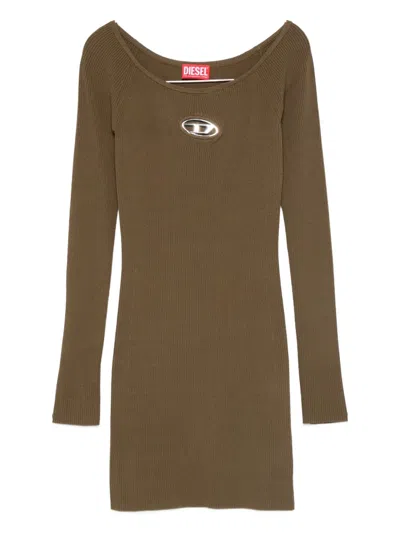 Diesel Ribbed Logo-detail Dress In Brown