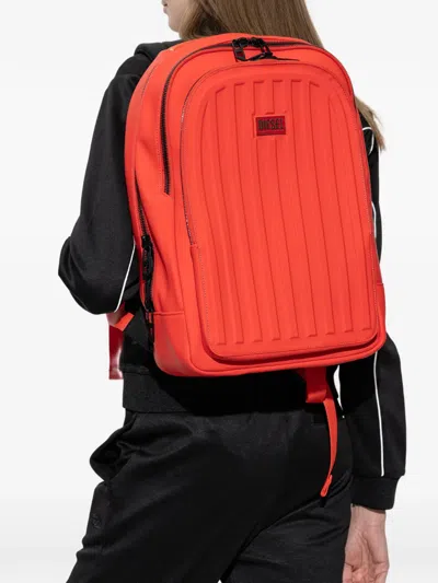 Diesel Ribbed Logo-plaque Backpack In Orange