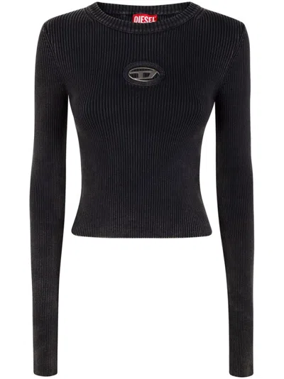 Diesel Ribbed Long-sleeve Black Top With Subtle Logo Detail