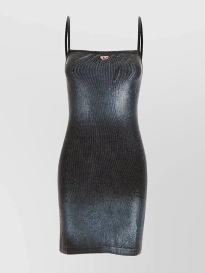 Diesel Ribbed Metallic Bodycon Mini Dress In Black