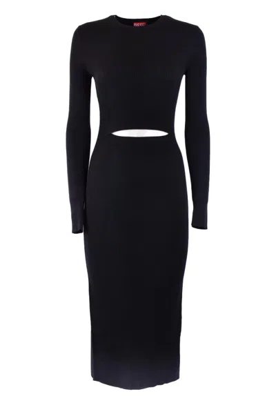 DIESEL DIESEL RIBBED MIDI DRESS WITH CUT-OUT DETAIL AND LONG SLEEVES