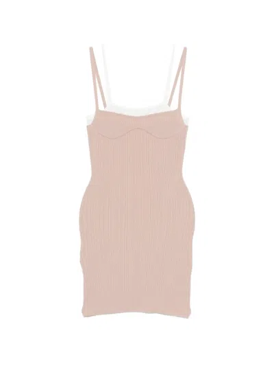 Diesel M-zandra Beige Mini Dress With Spaghetti Straps And Ribbed Knit In Viscose Blend Woman In White
