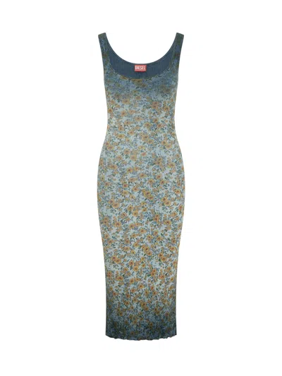 Diesel Ribbed Mini Dress With Floral Print In Multi