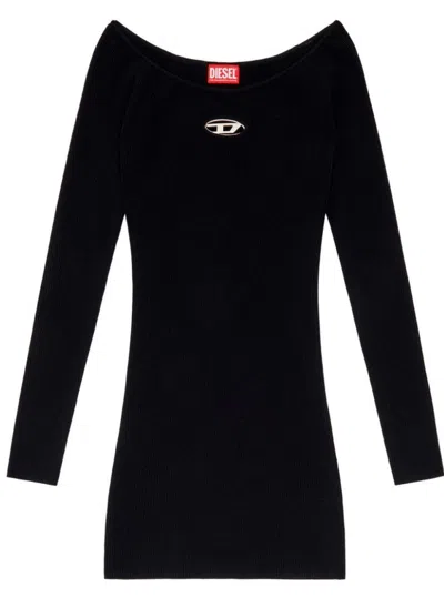 DIESEL RIBBED OFF-THE-SHOULDER DRESS WITH LOGO DETAIL