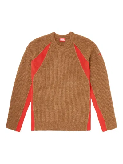 Diesel Ribbed-panel Sweater In Brown